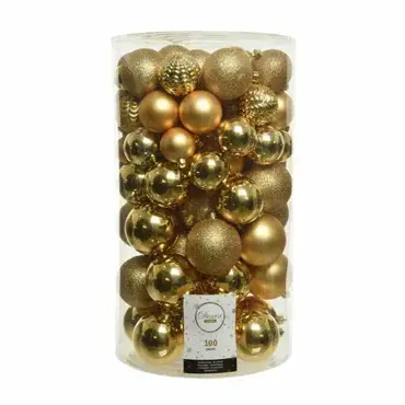 Decoris kerstbalmix kunststof | 100 stuks | lichtgoud