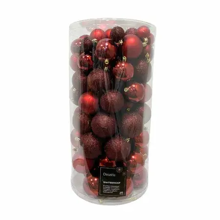 Decoris kerstbalmix kunststof | 100 stuks | ossenbloed