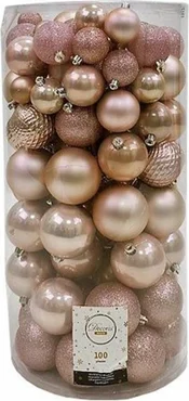 Decoris kerstbalmix kunststof | 100 stuks | poederroze