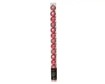 Decoris kerstbalmix plastic | 14 stuks | 3 centimeter | donker roze - afbeelding 1