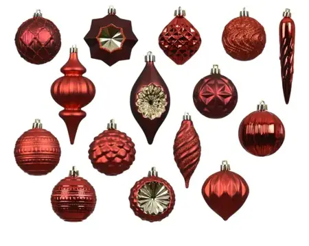 Decoris kerstbalmix plastic | 32 stuks | kerstrood - afbeelding 2