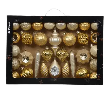 Decoris kerstbalmix plastic | 32 stuks | lichtgoud - afbeelding 1