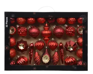 Decoris kerstbalmix plastic 32st kerstrood - afbeelding 1