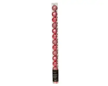 Decoris kerstbalmix plastic 3cm 14st donker roze - afbeelding 1