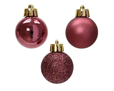 Decoris kerstbalmix plastic 3cm 14st donker roze - afbeelding 2