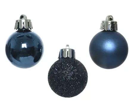 Decoris kerstbalmix plastic 3cm 14st nachtblauw - afbeelding 2