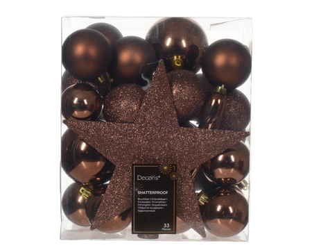 Decoris kerstbalmix plastic met piek | 33 stuks | espresso - afbeelding 1