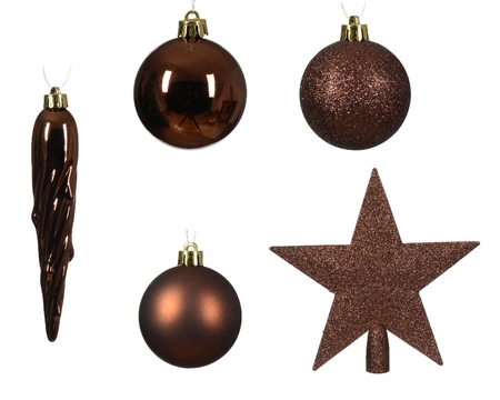 Decoris kerstbalmix plastic met piek | 33 stuks | espresso - afbeelding 2