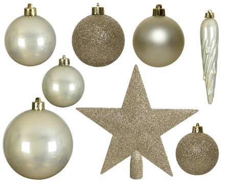Decoris kerstbalmix plastic met piek | 33 stuks | parel - afbeelding 2