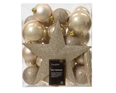 Decoris kerstbalmix plastic met piek | 33 stuks | parel - afbeelding 1