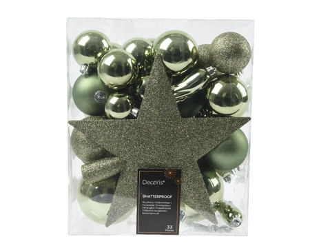 Decoris kerstbalmix plastic met piek | 33 stuks | rosemarijn - afbeelding 1