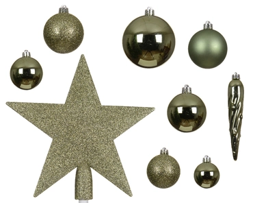 Decoris kerstbalmix plastic met piek | 33 stuks | rosemarijn - afbeelding 2