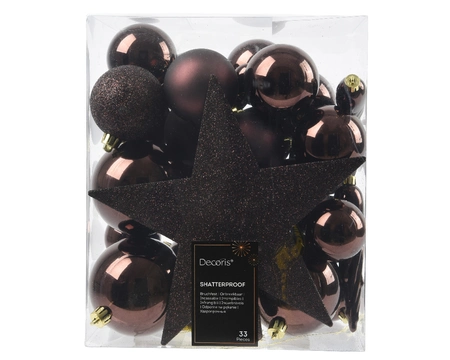 Decoris kerstbalmix plastic met piek | 33 stuks | zwarte truffel - afbeelding 1