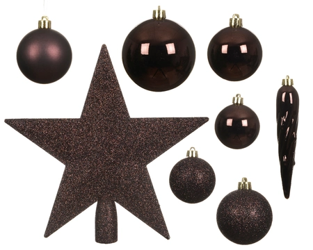 Decoris kerstbalmix plastic met piek | 33 stuks | zwarte truffel - afbeelding 2