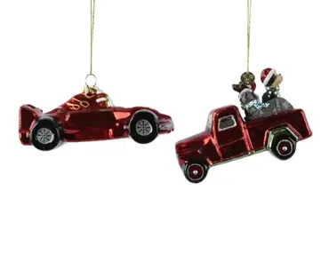 Decoris kersthanger glas auto kerstrood - assortiment