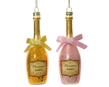 Decoris kersthanger glas fles christmas bubbels met strik - assortiment