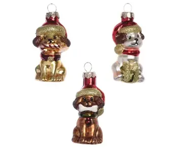 Decoris kersthanger glas hond met muts - assortiment