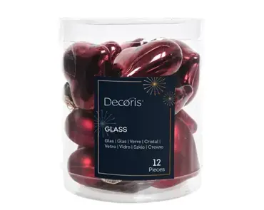 Decoris kersthangers glas hart | 12 stuks | ossenbloed - afbeelding 1