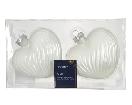 Decoris kersthangers glas hart | 2 stuks | winterwit - afbeelding 1