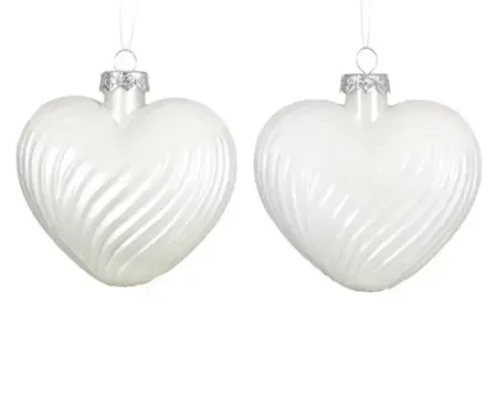 Decoris kersthangers glas hart | 2 stuks | winterwit - afbeelding 2