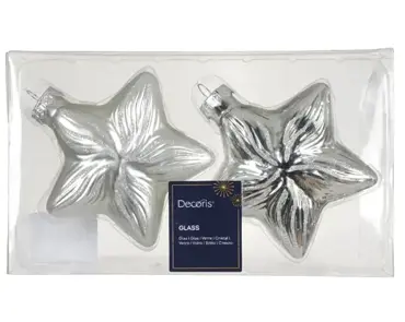 Decoris kersthangers glas ster 2st zilver - afbeelding 2