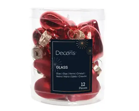 Decoris kersthangers set glas hart | 12 stuks | kerstrood - afbeelding 1