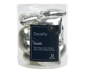 Decoris kersthangers set glas hart | 12 stuks | zilver - afbeelding 1