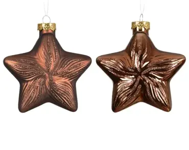 Decoris kersthangers set glas ster | 2 stuks | espresso - afbeelding 2
