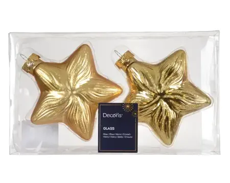 Decoris kersthangers set glas ster | 2 stuks | goud - afbeelding 1