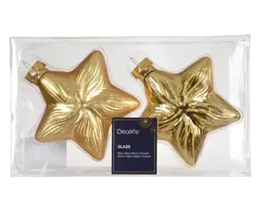 Decoris kersthangers set glas ster | 2 stuks | goud - afbeelding 1
