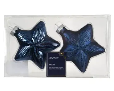 Decoris kersthangers set glas ster | 2 stuks | nachtblauw - afbeelding 1