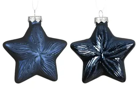 Decoris kersthangers set glas ster | 2 stuks | nachtblauw - afbeelding 2