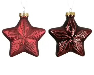 Decoris kersthangers set glas ster | 2 stuks | ossenbloed - afbeelding 2