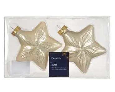 Decoris kersthangers set glas ster | 2 stuks | parel - afbeelding 1