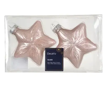 Decoris kersthangers set glas ster | 2 stuks | poederroze - afbeelding 1
