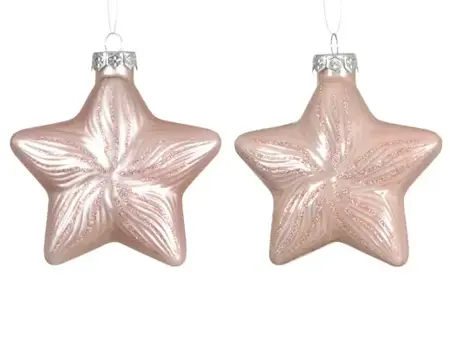 Decoris kersthangers set glas ster | 2 stuks | poederroze - afbeelding 2