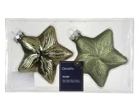 Decoris kersthangers set glas ster | 2 stuks | rosemarijn - afbeelding 1