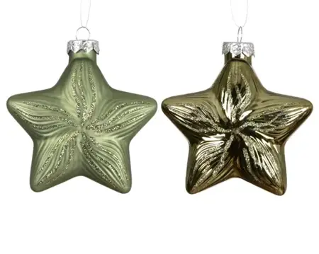Decoris kersthangers set glas ster | 2 stuks | rosemarijn - afbeelding 2