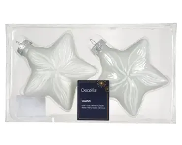 Decoris kersthangers set glas ster | 2 stuks | winterwit - afbeelding 1