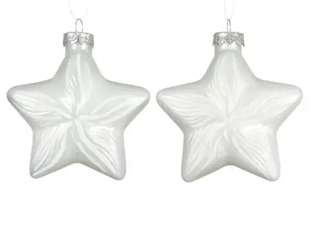 Decoris kersthangers set glas ster | 2 stuks | winterwit - afbeelding 2