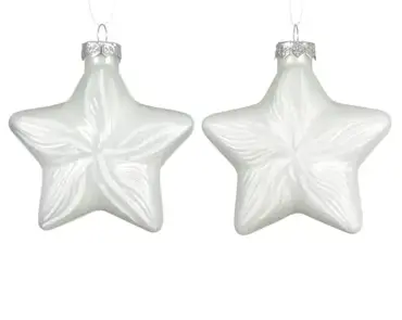 Decoris kersthangers set glas ster | 2 stuks | winterwit - afbeelding 2