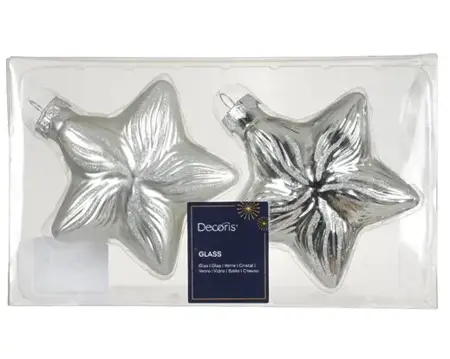 Decoris kersthangers set glas ster | 2 stuks | zilver - afbeelding 1