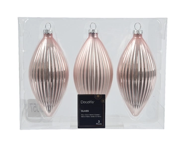 Decoris kerstornament glas olijf 3st Poederroze 13cm - afbeelding 2