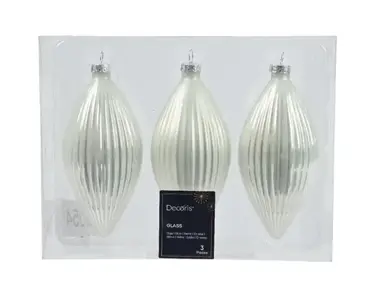 Decoris kerstornament glas olijf 3st winterwit 13cm - afbeelding 2