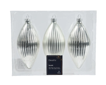 Decoris kerstornament glas olijf 3st Zilver 13cm - afbeelding 2