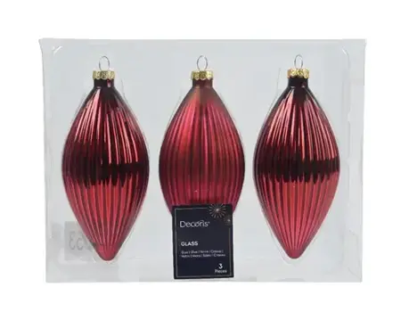 Decoris kerstornament set glas olijf | 3 stuks | 13 centimeter | ossenbloed - afbeelding 1