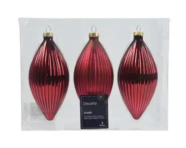 Decoris kerstornament set glas olijf | 3 stuks | 13 centimeter | ossenbloed - afbeelding 1