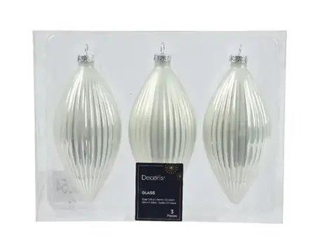 Decoris kerstornament set glas olijf | 3 stuks | 13 centimeter | winterwit - afbeelding 1
