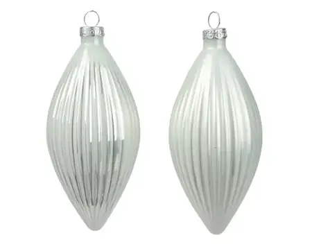 Decoris kerstornament set glas olijf | 3 stuks | 13 centimeter | winterwit - afbeelding 2