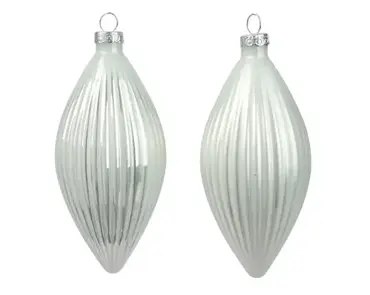 Decoris kerstornament set glas olijf | 3 stuks | 13 centimeter | winterwit - afbeelding 2